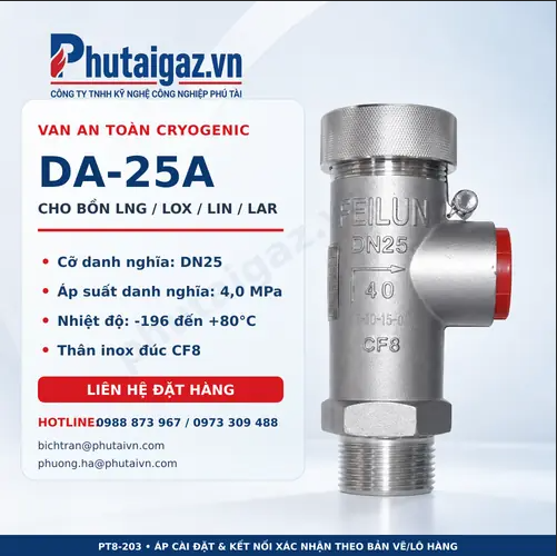 Van an toàn DA-25A cho bồn LNG, LOX, LIN, LAR