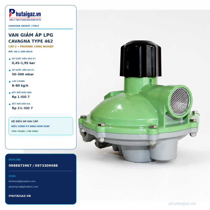  Van giảm áp cấp 2 LPG model 462, P1max 1,95bar, P2max 300mbar, connect 1”-1 1/4” RP